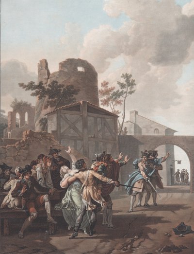 A Brawl La Rixe, kb. 1792. alkotó: Charles Melchior Descourtis