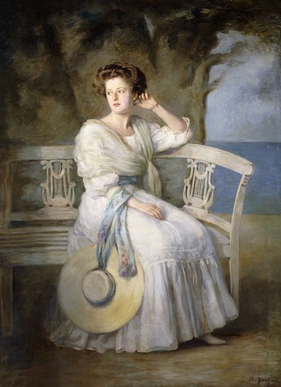 Kék ruhát viselő hölgy portréja alkotó: Charles Mendelssohn Horsfall