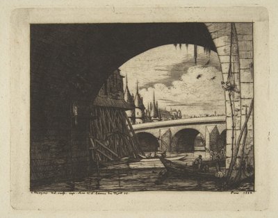 Archway, Pont Nôtre-Dame, Párizs, az „Etchings of Paris” című műből alkotó: Charles Meryon