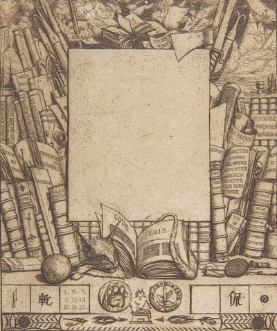 Tervezés Armand Guéraud portréjának keretéhez, 1862. alkotó: Charles Meryon