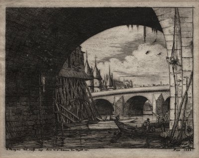 Párizs rézkarcai: A Notre Dame híd íve, 1853. alkotó: Charles Meryon