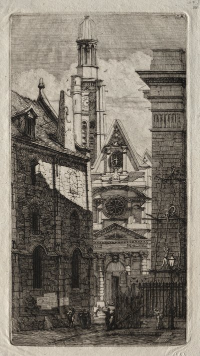 Párizs rézkarcai: Hegyi Szent István-templom, 1852. alkotó: Charles Meryon