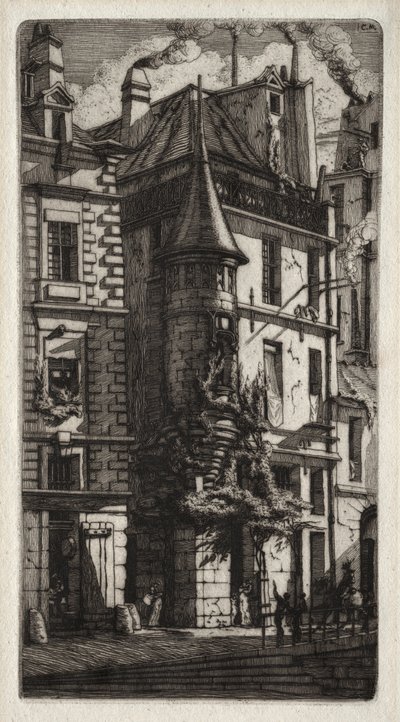 Párizs rézkarcai: Ház toronnyal, Weavers Street, 1852. alkotó: Charles Meryon