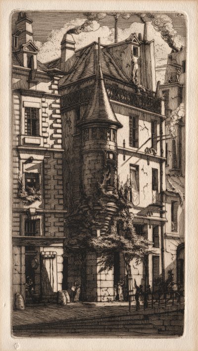 Párizs rézkarcai: Ház toronnyal, Weavers Street, 1852. alkotó: Charles Meryon