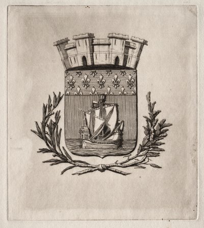 Párizs rézkarcai: Párizs városának szimbolikus karjai, 1854. alkotó: Charles Meryon