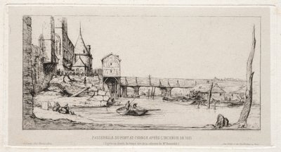 Gyaloghíd ideiglenesen felváltja a párizsi Exchange Bridge-et az 1621-es, 1860-as tűzvész után. alkotó: Charles Meryon