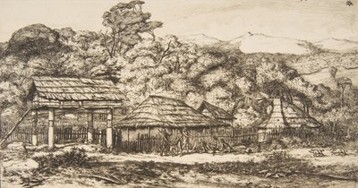 Natív pajták és kunyhók Akaroában, Banks-félszigeten, 1845, 1860. alkotó: Charles Meryon