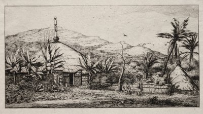 Új-Kaledónia: Nagy bennszülöttkunyhó a Balade-Puebo felé vezető úton, 1845 alkotó: Charles Meryon