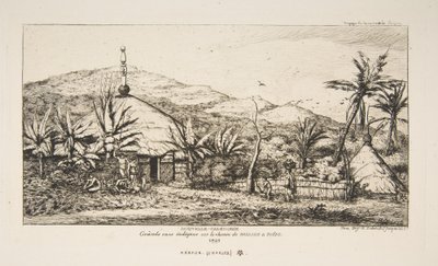 Új-Kaledónia: Nagy bennszülött kunyhó a Balade-ból Puebo felé vezető úton, 1845, az „Utazás Új-Zélandra (1842-46)” című műből alkotó: Charles Meryon