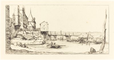 Passerelle du Pont-au-Change, Párizs, az 1621-es gyaloghíd tűzvész után..., 1860. alkotó: Charles Meryon