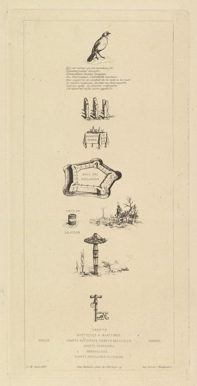 Rebus: Béranger nem volt igazán erős, mert soha nem volt nála a mezők kulcsa, 1863. alkotó: Charles Meryon