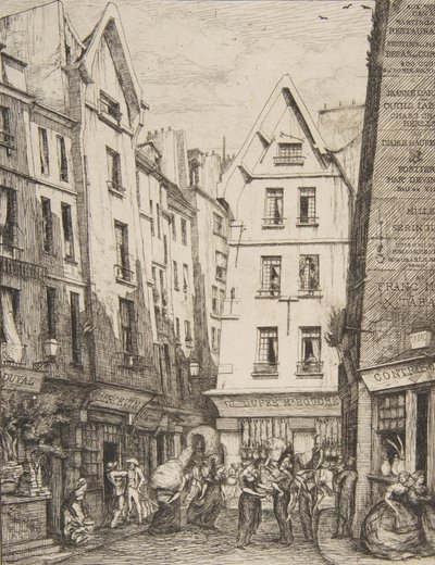 Rue Pirouette Les Hallesben Rue Pirouette Les Hallesben, Párizsban, Laurence után, 1860. alkotó: Charles Meryon