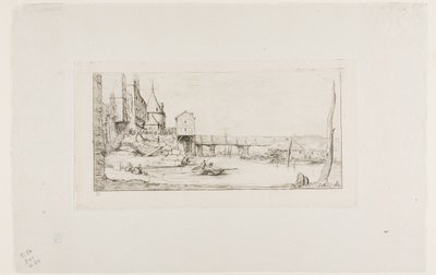A gyaloghíd ideiglenesen felváltja a Pont-au-Change-ot, Párizs, az 1621-es tűzvész után alkotó: Charles Meryon