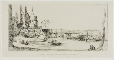 A gyaloghíd ideiglenesen felváltja a Pont-au-Change-ot, Párizs, az 1621-es tűzvész után alkotó: Charles Meryon