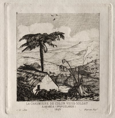 Az öreg katona telepes kunyhója Akaroában, 1845 alkotó: Charles Meryon
