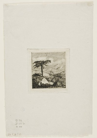 Az öreg katona tetőfedő háza, Akaroa, 1845 alkotó: Charles Meryon