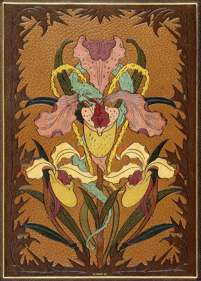 Bélés Charles Baudelaire „Les Fleurs du Mal” című művéből, amely egy írisz köré fonódó kígyót ábrázol alkotó: Charles Meunier