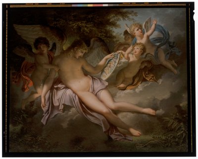 Cupid cries over the loss of Psyche, whose portrait he stops in hands alkotó: Charles Meynier