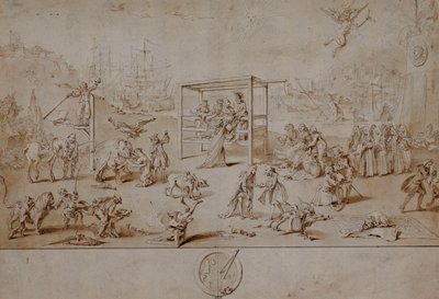 Az európai faj: allegorikus karikatúra Európa politikai helyzetéről 1738–1739-ben, alkotó: Charles Mosley