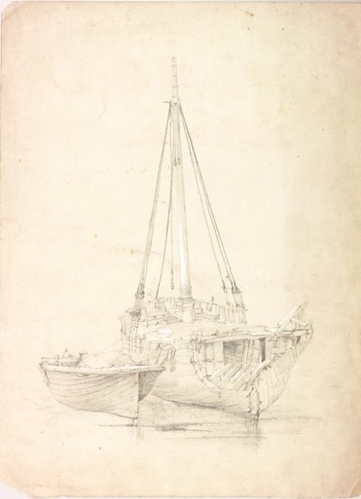 Régi horgászcsónak és gumicsónak (testszín és ceruza papíron) alkotó: Charles Napier Hemy