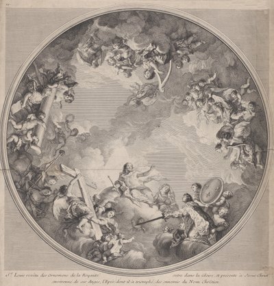 Szent Lajos kardját Krisztusnak ajándékozza, mennyezeti terv alapján, 1755-90. alkotó: Charles Nicolas Cochin