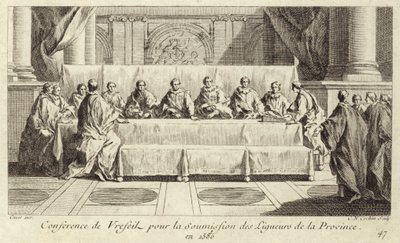 Konferencia a Katolikus Liga tagjainak beadványáról Languedocban alkotó: Charles Nicolas II Cochin