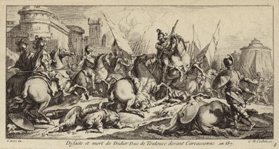 A toulouse-i Didier veresége és halála Carcassonne előtt, 587 (metszet) alkotó: Charles Nicolas II Cochin