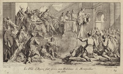 Lajos, Anjou hercege, VI. Károly francia király régense, hálát ad Montpellier népének alkotó: Charles Nicolas II Cochin