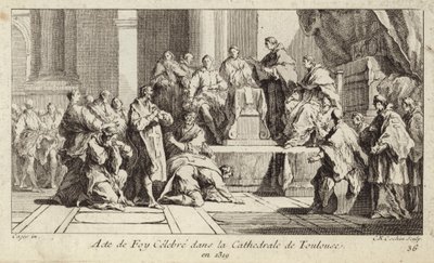 Bűnbánó katarok kinyilvánítják hitüket a katolikus vallásban a franciaországi Toulouse katedrálisban alkotó: Charles Nicolas II Cochin