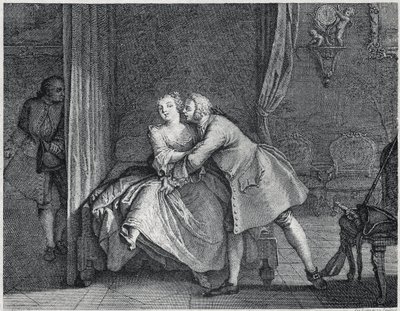 A fülkészítő és a penésztartó illusztrációja a Les contes de La Fontaine-hoz, 1743 körül”. metszet: Charles-Nicolas Cochin (1715-1790). alkotó: Charles Nicolas II Cochin
