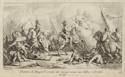 I. Roger, Carcassonne grófjának győzelme Oliba Cabreta felett, 981 (metszet) alkotó: Charles Nicolas II Cochin
