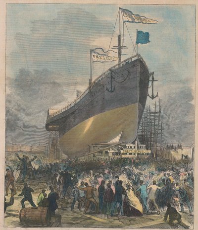 A Tengergőzös Nagy Köztársaság elindítása, kocsma. 1866. november 24. alkotó: Charles Parsons