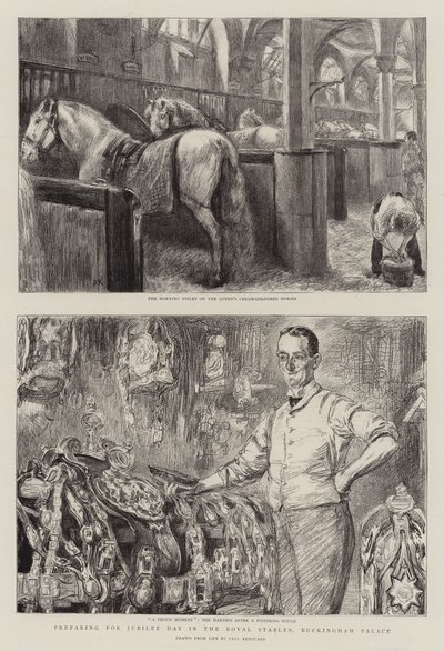Felkészülés a jubileumi napra a királyi istállóban, a Buckingham-palotában alkotó: Charles Paul Renouard