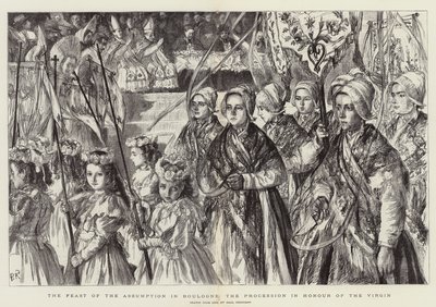 Nagyboldogasszony ünnepe Boulogne-ban, körmenet a Szűz tiszteletére alkotó: Charles Paul Renouard