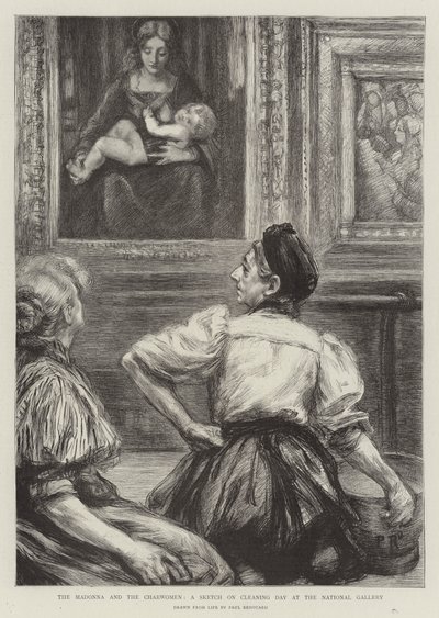 A Madonna és a Charwomen, vázlat a takarítás napjáról a Nemzeti Galériában alkotó: Charles Paul Renouard
