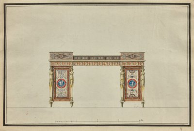 Íróasztal tervezése, 1800 körül (akvarell és tus papíron) alkotó: Charles Percier