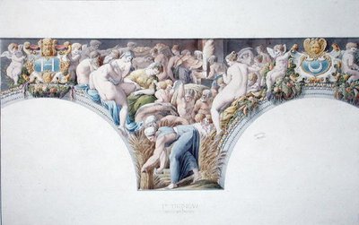 Ms 1014 Frieze a fontainebleau-i bálteremből, tányér egy albumból (akvarell és ceruza papíron) alkotó: Charles Percier