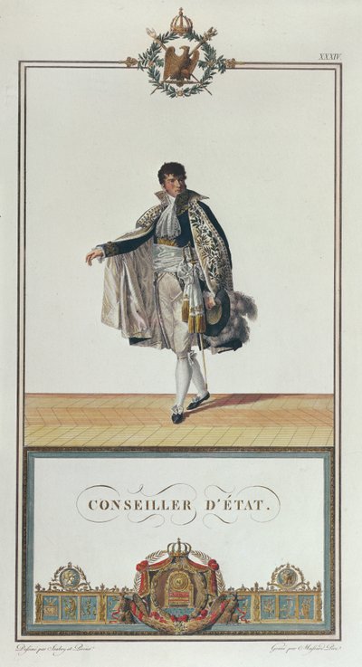Napóleon koronázási államtanácsosi egyenruha, 1804 (színes metszet) alkotó: Charles Percier