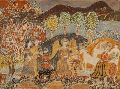 Angyalok egy tájban (vegyes média a panelen) alkotó: Charles Prendergast
