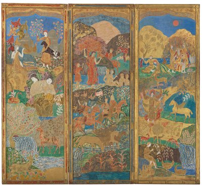 Hárompaneles képernyő, 1916-1917 körül (olaj és arany levél kovácsolt fán) alkotó: Charles Prendergast