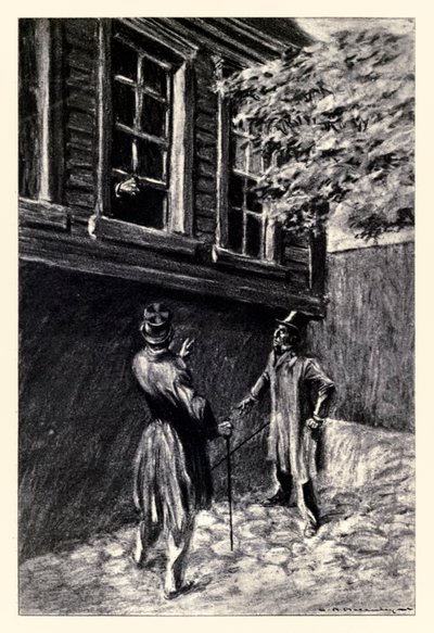 Csak egy pillantásra látták” Robert Louis Stevenson (1850-1894) „Dr. Jekyll és Mr. Hyde furcsa esetéből”, amelyet Charles Raymond Macauley (1871-1934) illusztrált. alkotó: Charles Raymond Macauley