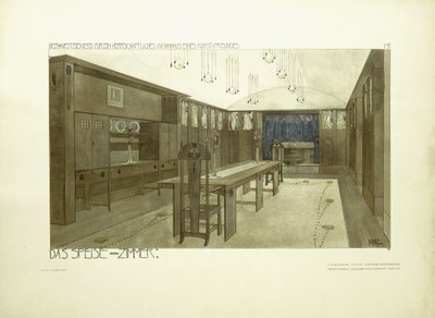 Ebédlő, 1901 körül (színes litográfia) alkotó: Charles Rennie (after) Mackintosh