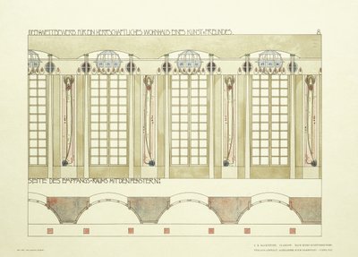 Fogadó- és zeneszoba, 1901 körül (színes litográfia) alkotó: Charles Rennie (after) Mackintosh
