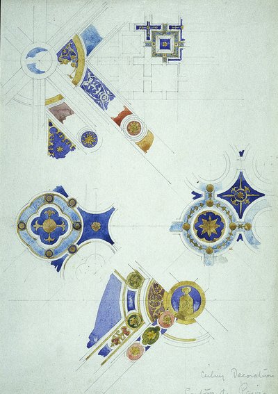 Mennyezeti dekoráció, Certosa di Pavia, 1891 (ceruza és akvarell papíron) alkotó: Charles Rennie Mackintosh