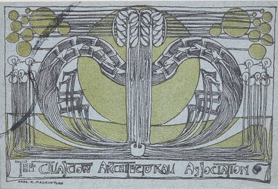 Conversazione Program a Glasgow Architectural Association számára, 1894 (linómetszet fekete és zöld színnel, világoskék papírra nyomtatva) alkotó: Charles Rennie Mackintosh