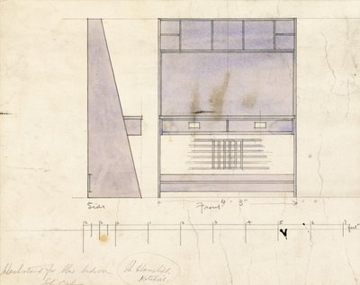 Mosdóállvány kialakítása, oldalsó és elölnézetben, 1904 alkotó: Charles Rennie Mackintosh