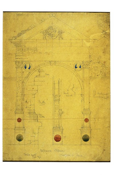 Entrance Gateway, Certosa di Pavia, 1891 (ceruza és akvarell papíron) alkotó: Charles Rennie Mackintosh