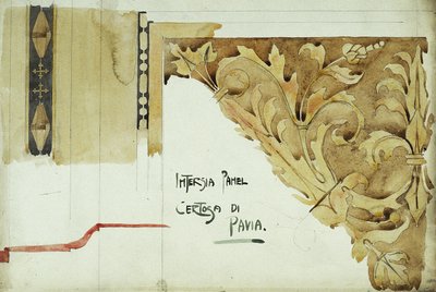Intarsia Panel, Certosa di Pavia, 1891 (ceruza és akvarell papíron) alkotó: Charles Rennie Mackintosh