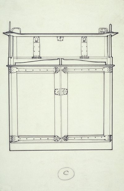 Bútor vonalrajza (szekrény), 1910 körül (tintával papírra) alkotó: Charles Rennie Mackintosh