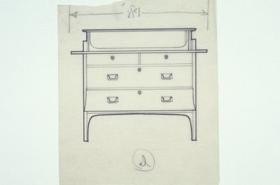 Bútorvonalas rajz (egy telep festett panelekkel), 1910 körül (tintával papírra) alkotó: Charles Rennie Mackintosh